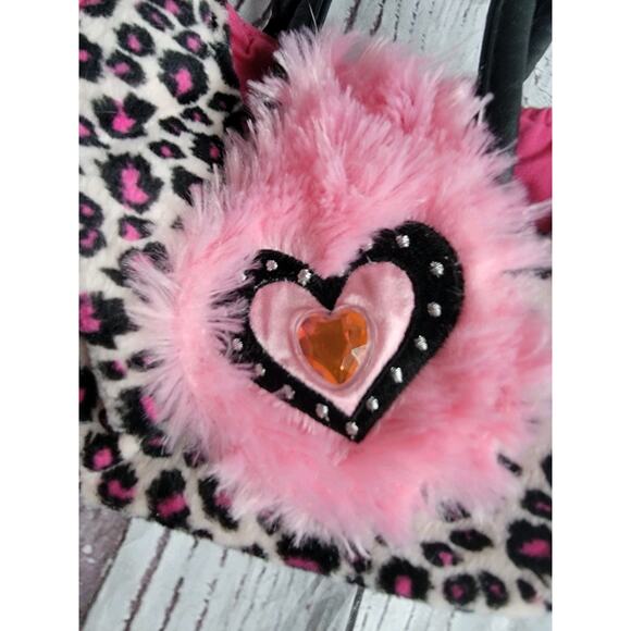 Sassy Pet Saks by Douglas Bag Purse Pink leopard print feathery pink Trim heart - Picture 2 of 8